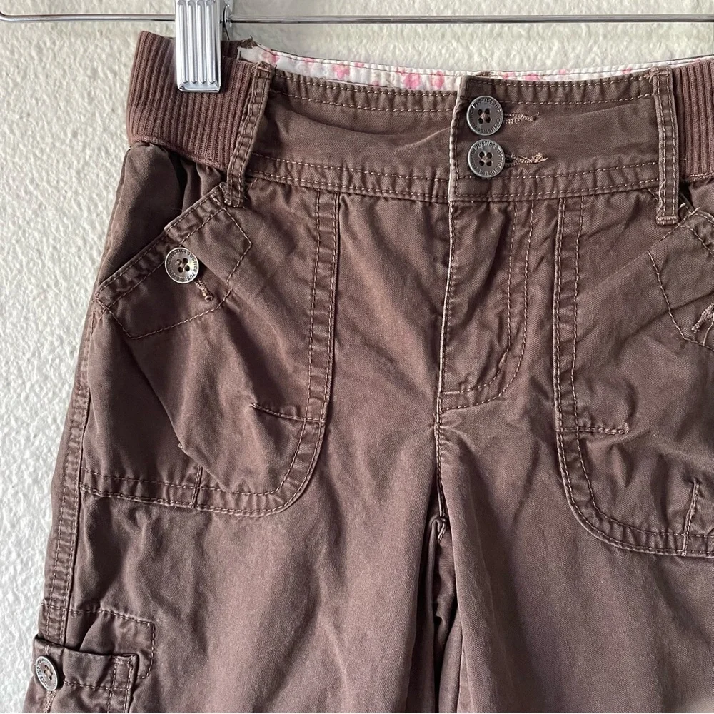 Justice Cargo Pants Girls 6 Slim Brown Roll Up Straight Leg Cropped Play Y2K
